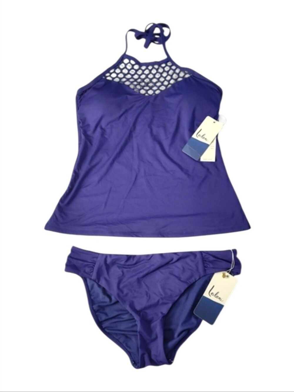 Leilani Halter Tankini Swimsuit Royal Blue 2 Piece Set Womens Size 12